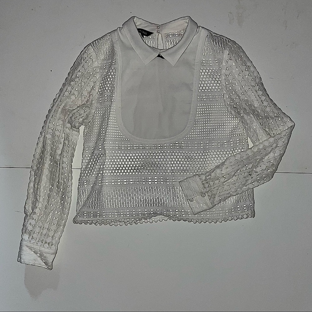 Jaspal White Collared Long Sleeve Blouse sz XS Extra Small Cut Out